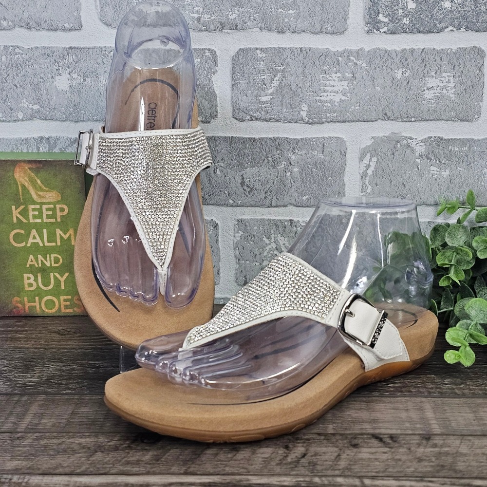 Aetrex Rae Rhinestone Thong Sandals‎ Arch Support Casual Summer Shoes Size 6–6.5